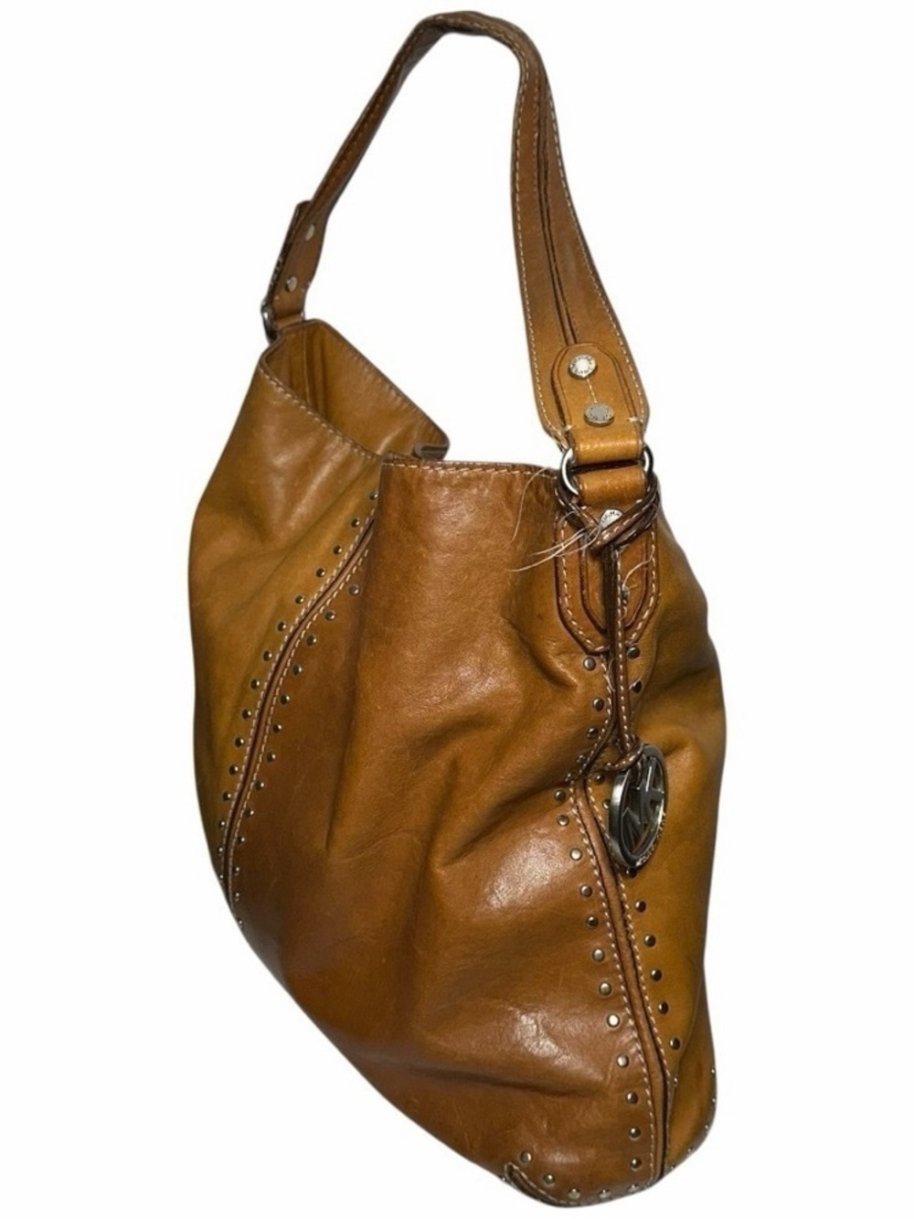 Michael Kors Cognac Leather Shoulder Bag with Stud Accents